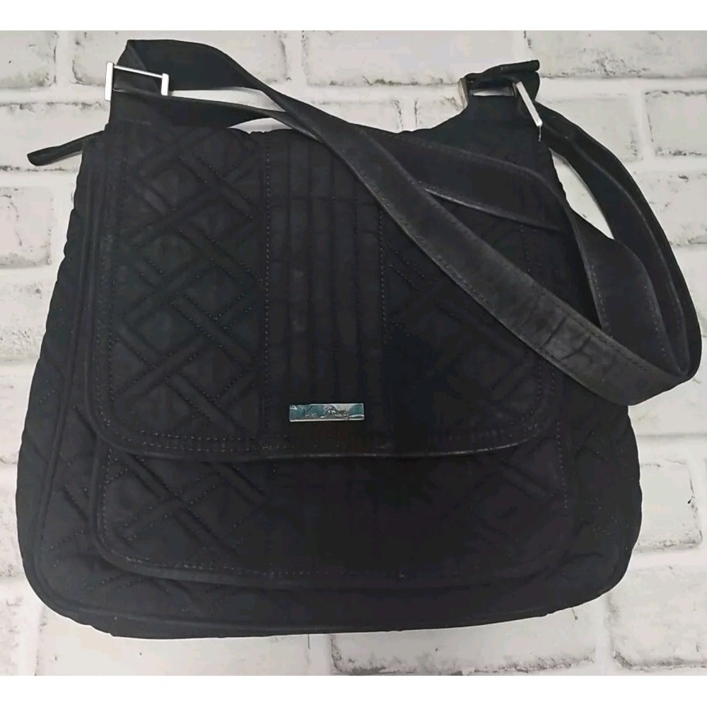 Vera Bradley Black Hipster Messenger Bag Medium Organizer Crossbody Travel - Picture 2 of 9